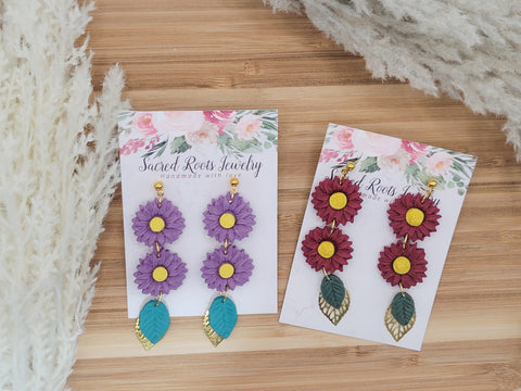 Colored Daisy Dangle Earrings
