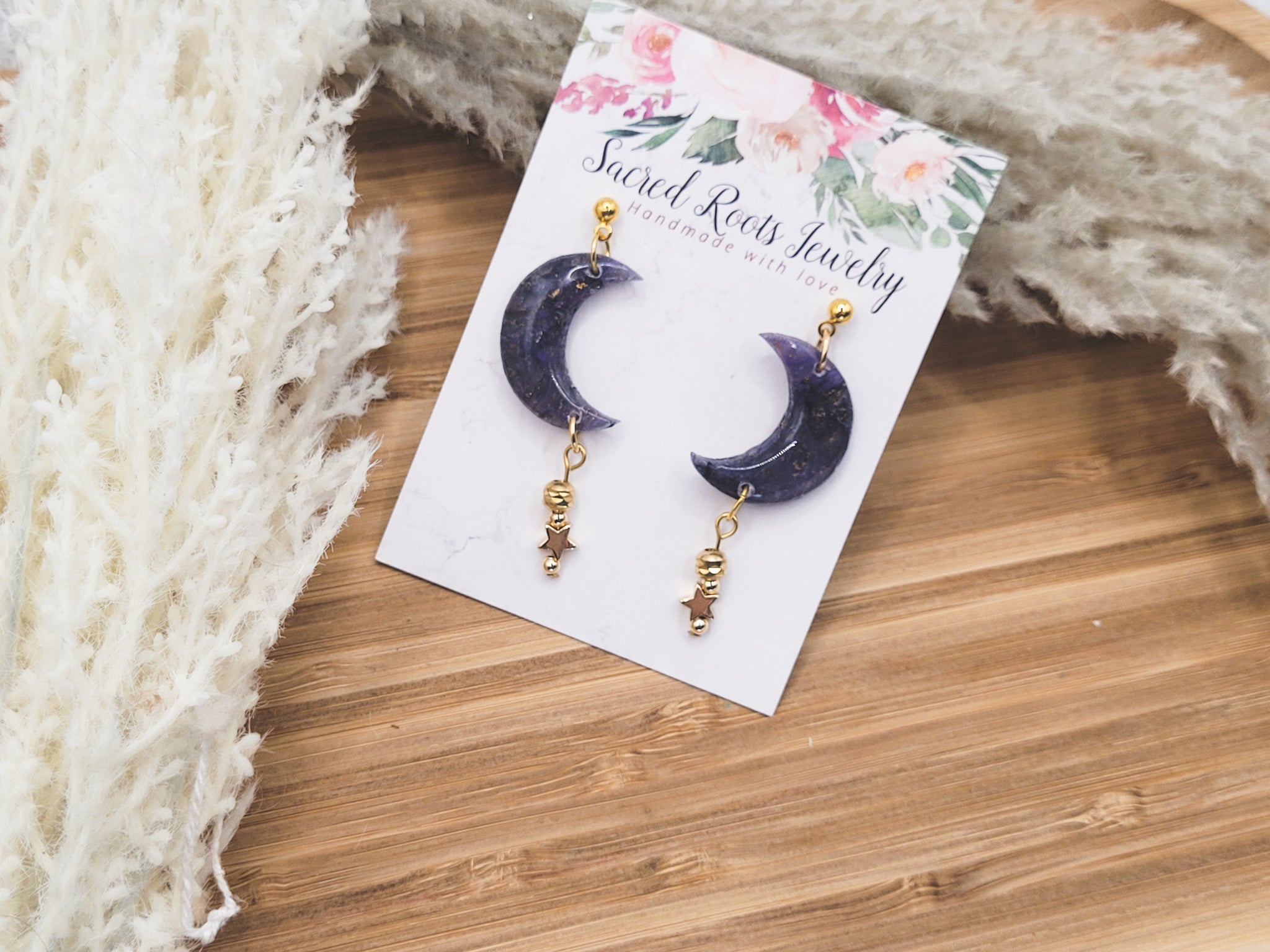 Deep Purple Faux Stone Moon Earring