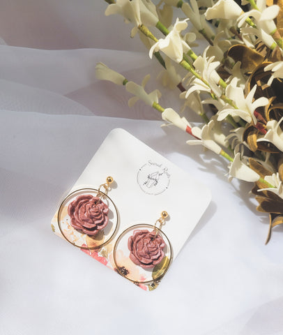 Purple Rose Clay Earrings