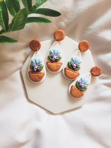 Teardrop Flower Basket Clay Earrings