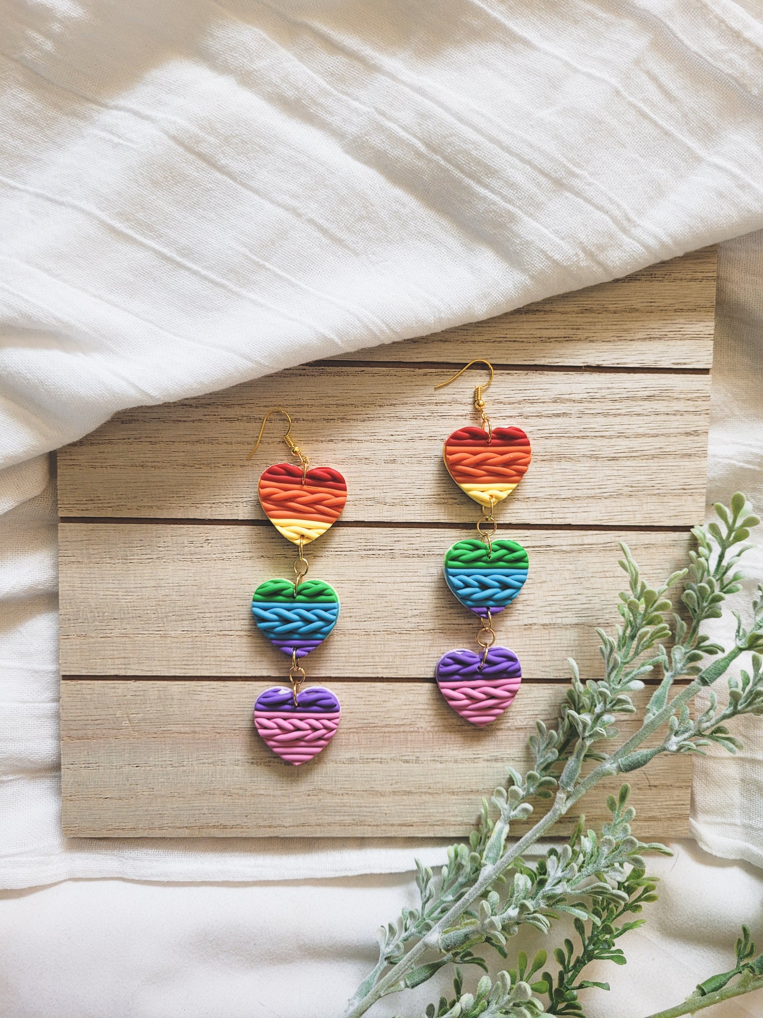 Woven-Rainbow Dangle Clay Earrings