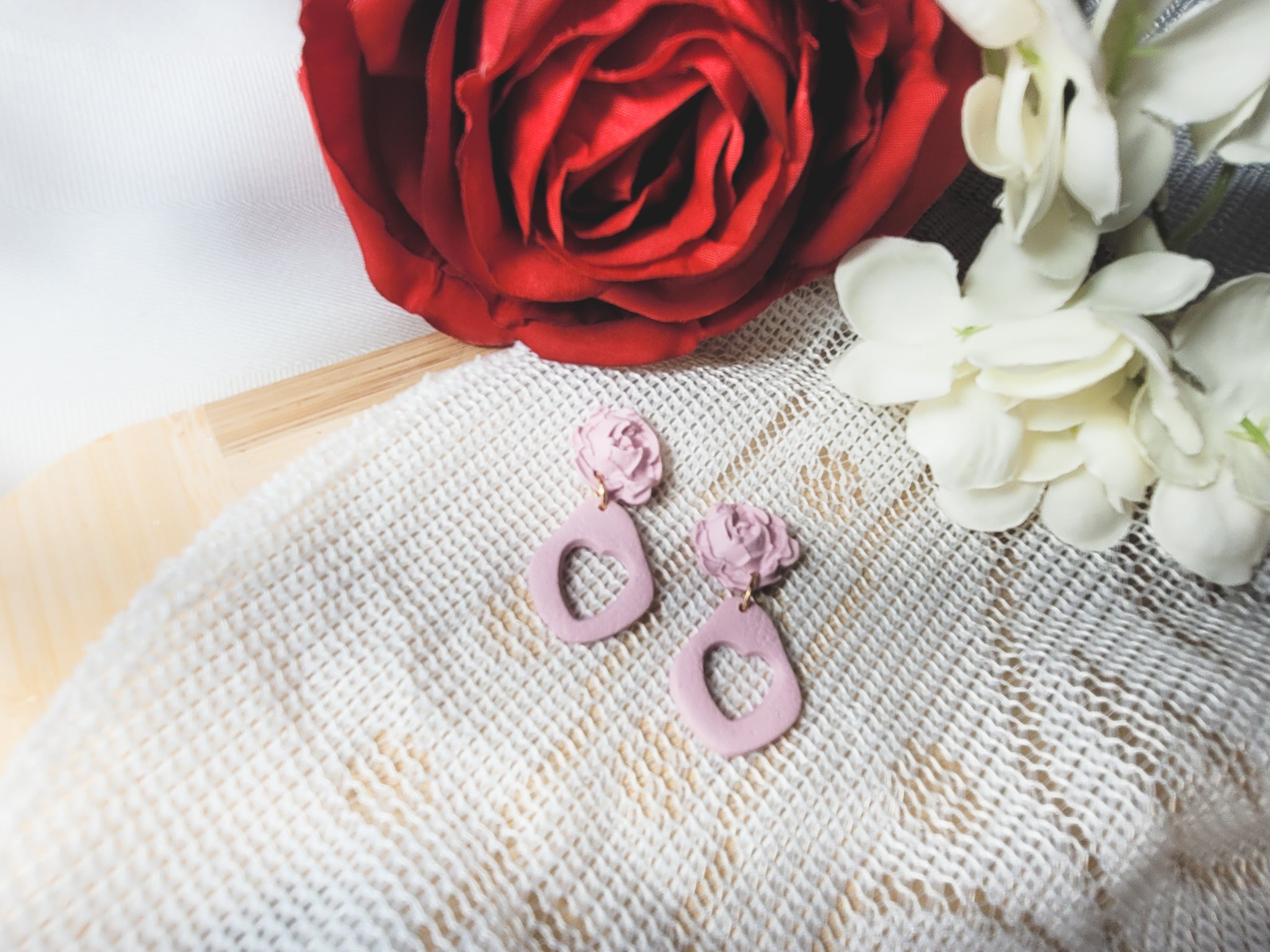 Pink Rose Heart Dangles