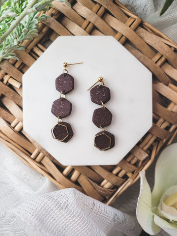 Maroon Hexagon Drop Dangle